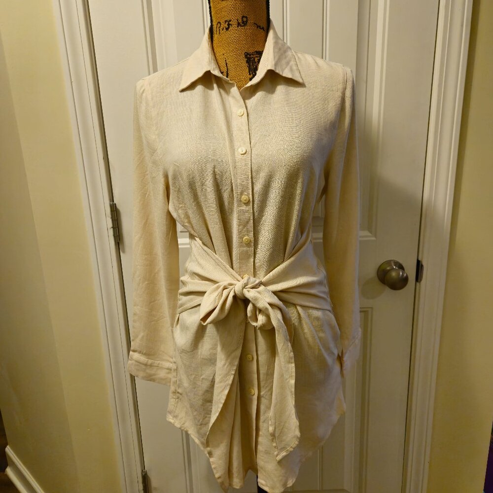 NWT Cup She Long Sleeve Button Shirt Dress Size XS 100%Viscose